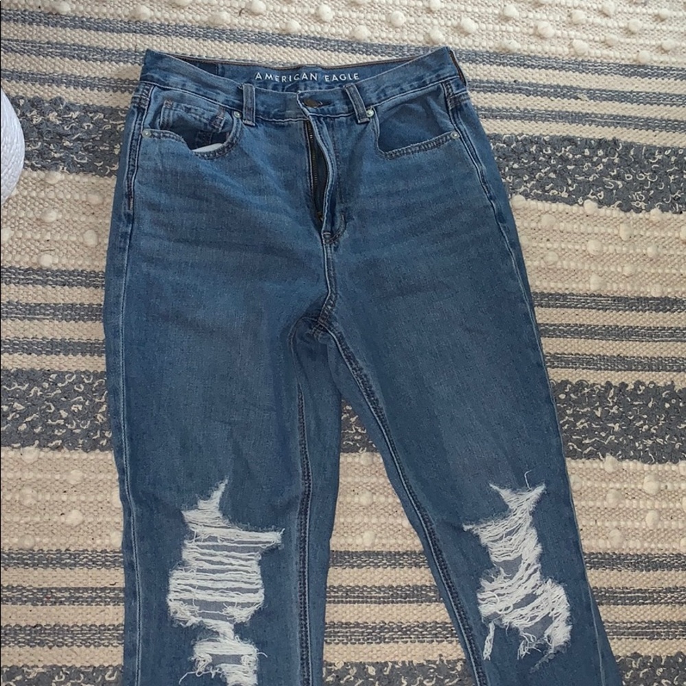 American Eagle Medium Wash Distressed Mom Jeans